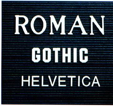Roman, Gothic and Helvetica Font Examples in Lynn Letters