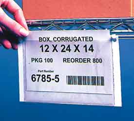 wire rack card holder tag with bar code label